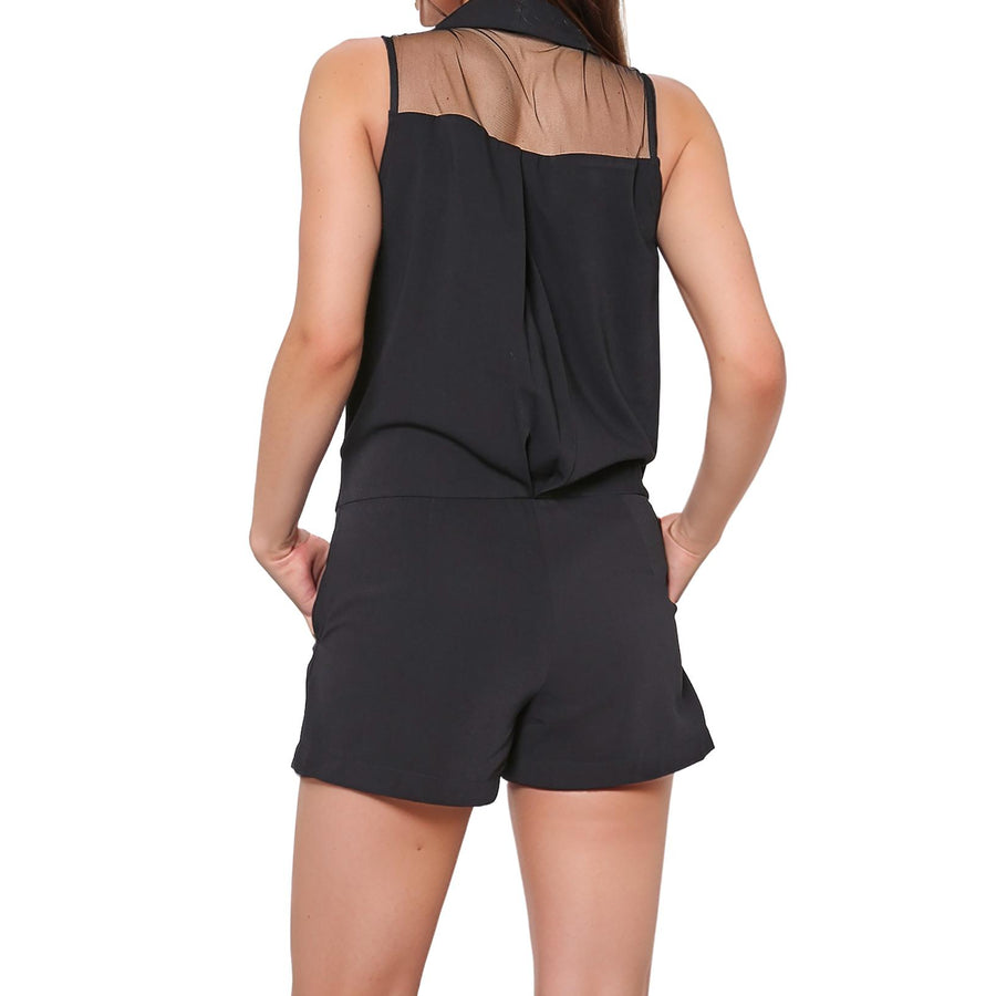 V-Neck Sleeveless Romper In Black - shopatkonus