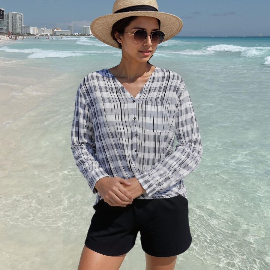 Ro & De Printed Wrap Hem Blouse - shopatkonus