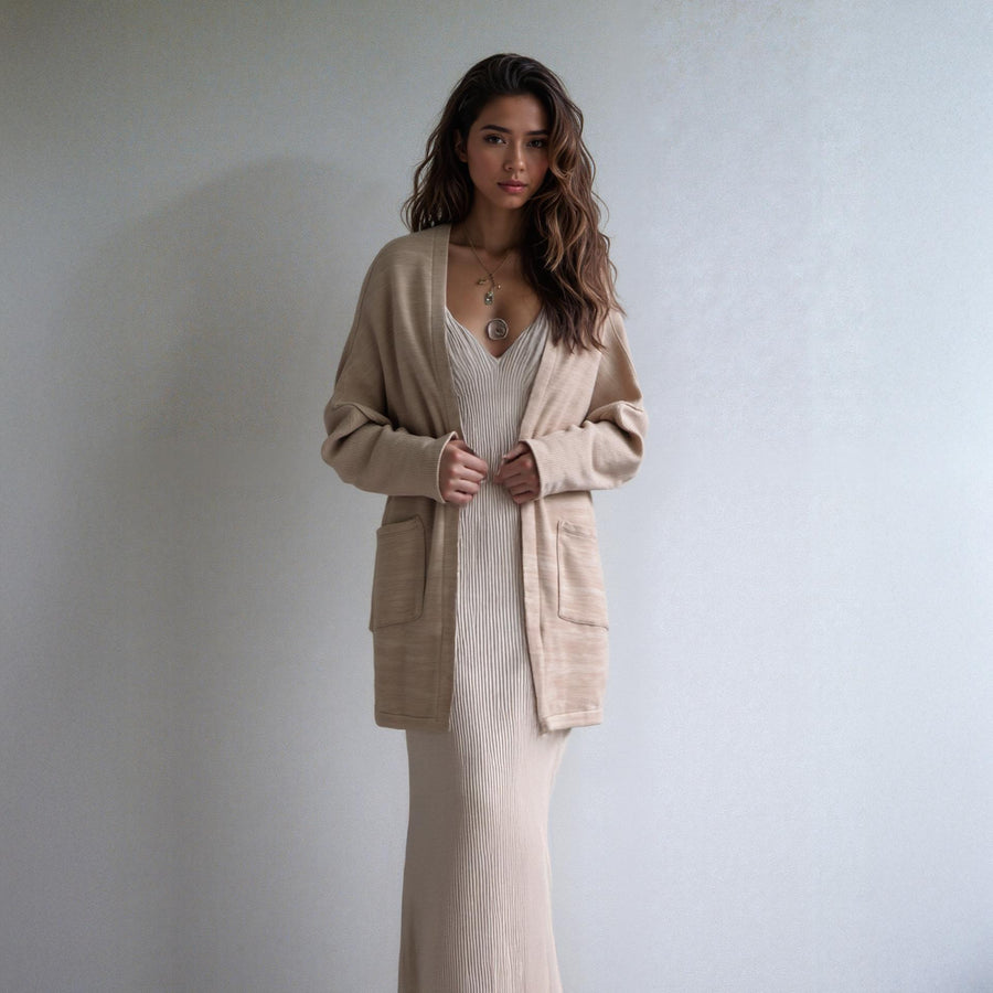 Women's Basic Cardigan In Camel - shopatkonus
