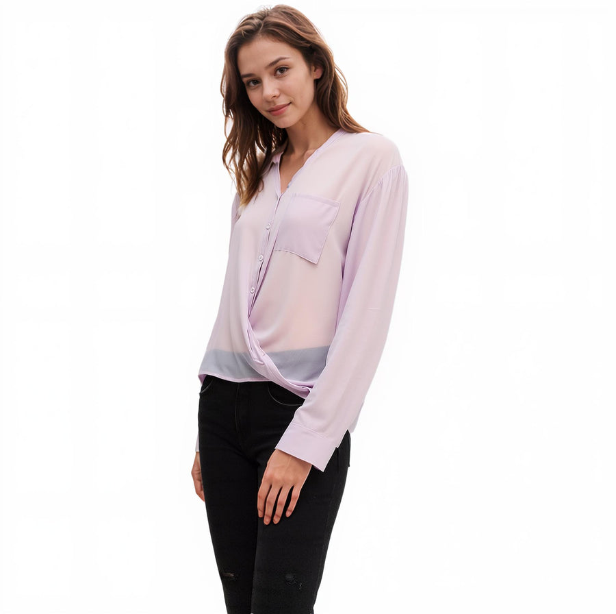 Ro & De V-Neck Wrap Hem Blouse - shopatkonus