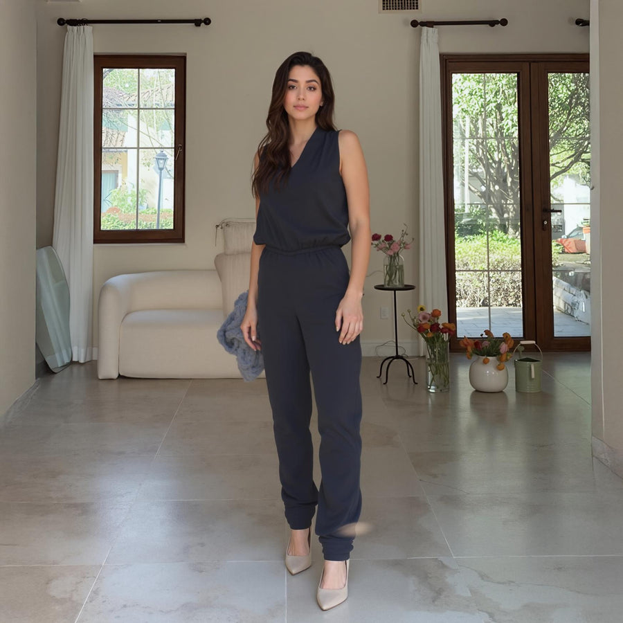 Women's Light Formal Sleeveless V-Neck Jumpsuit - shopatkonus