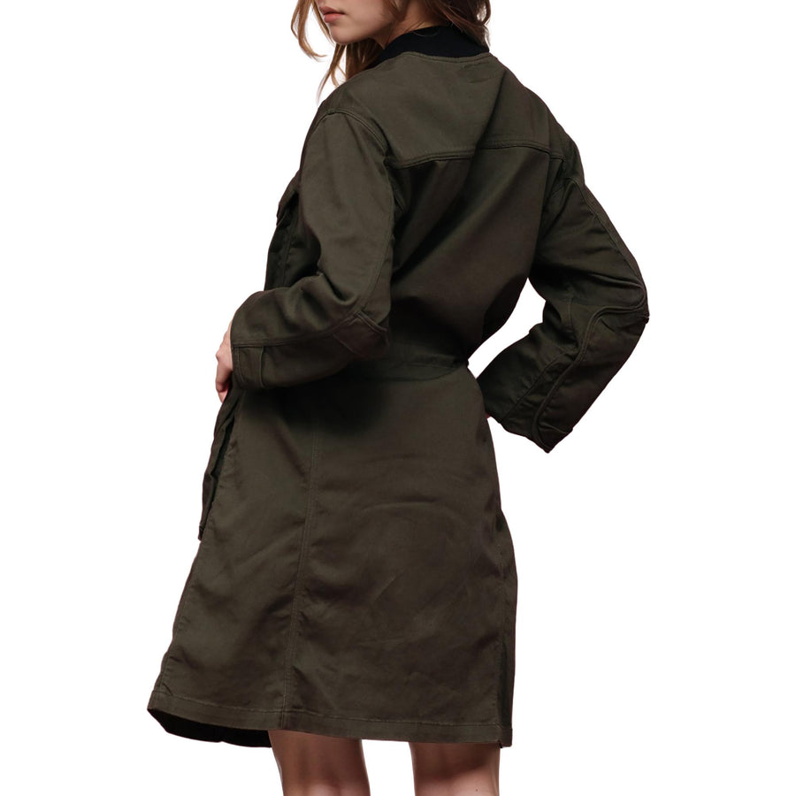 Women's Zip Up Long Utility Jacket In Olive - shopatkonus