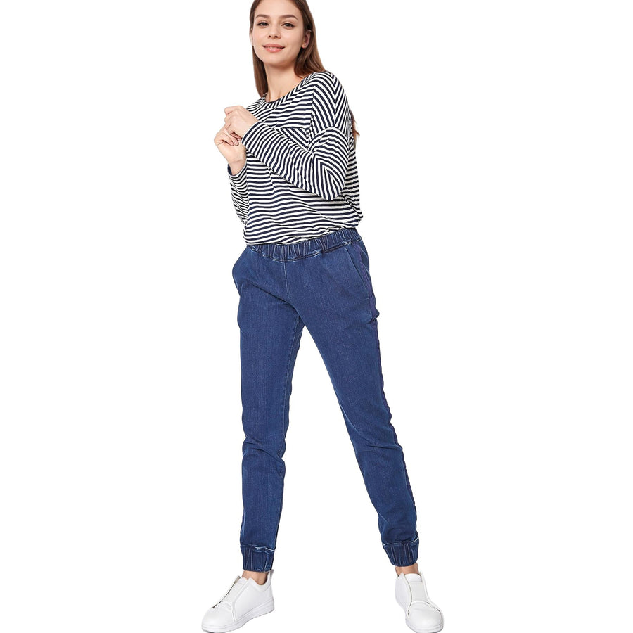 Ro & De Women's Elastic Cuffed Denim Joggers - shopatkonus