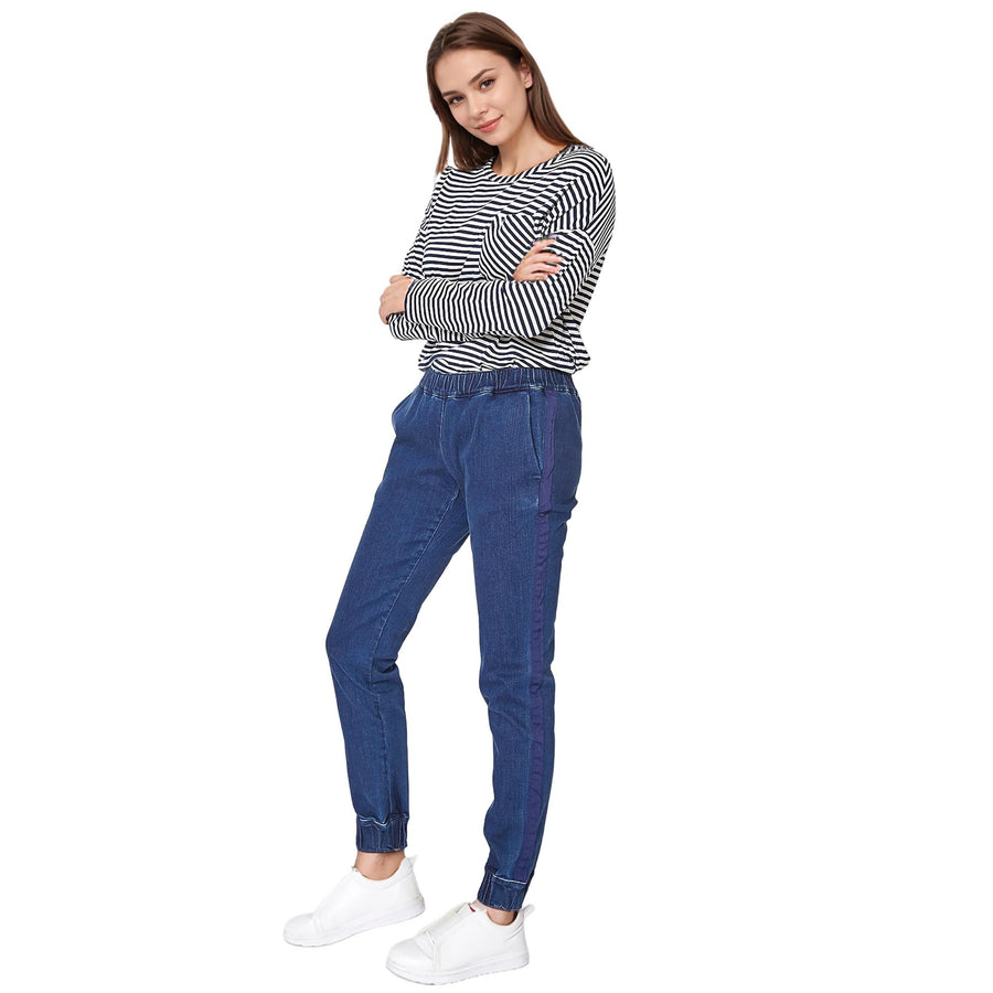 Ro & De Women's Elastic Cuffed Denim Joggers - shopatkonus