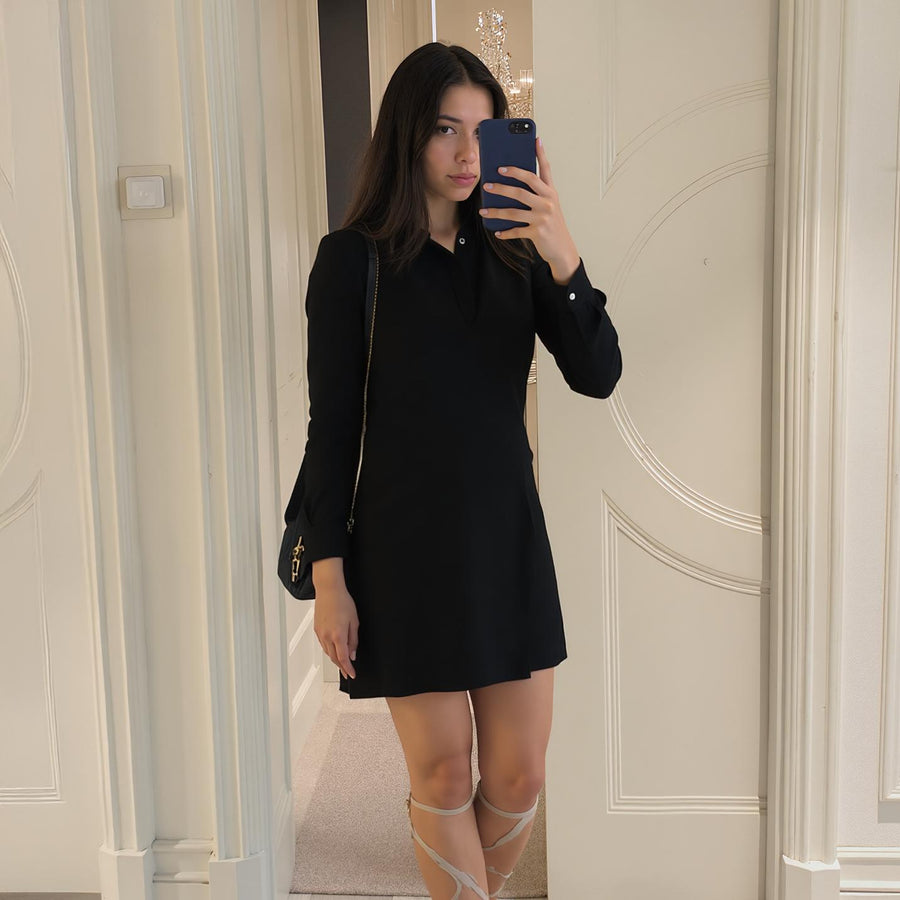 Women's Stand Collar Wrap Mini Dress In Black - shopatkonus