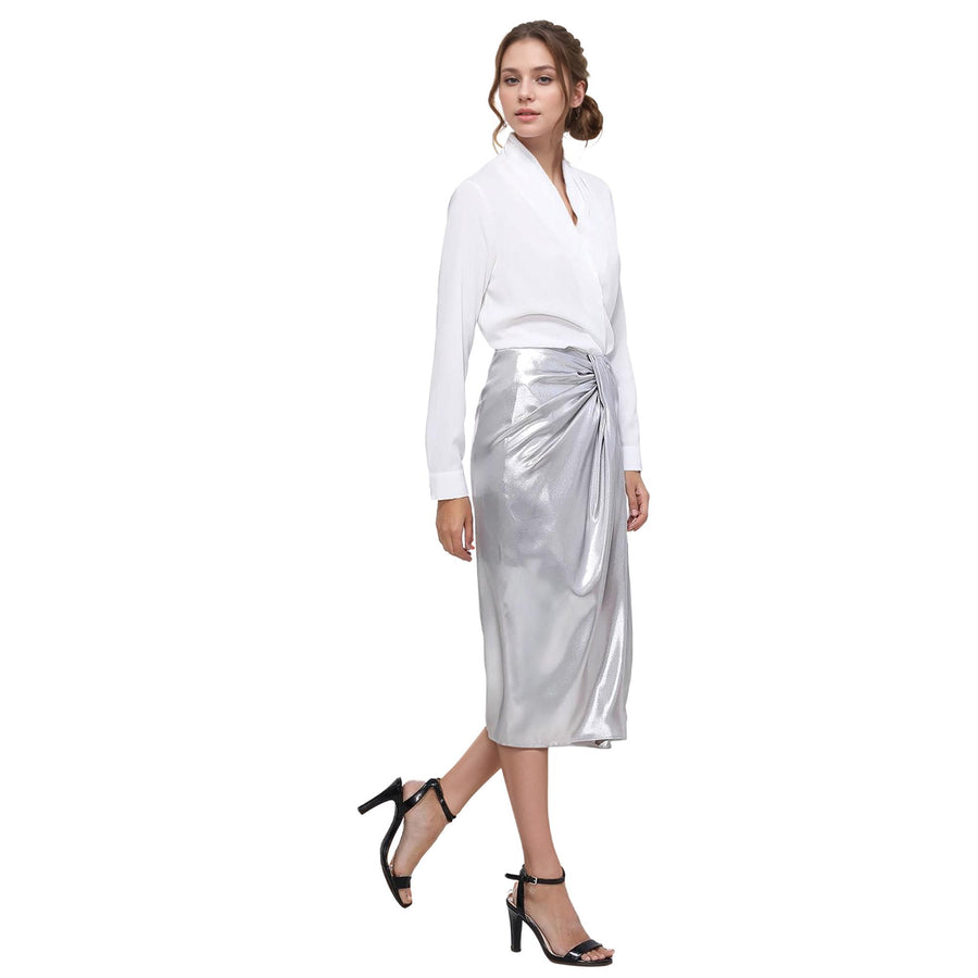 Women's Pleated V-neck Long Sleeves Blouse - shopatkonus