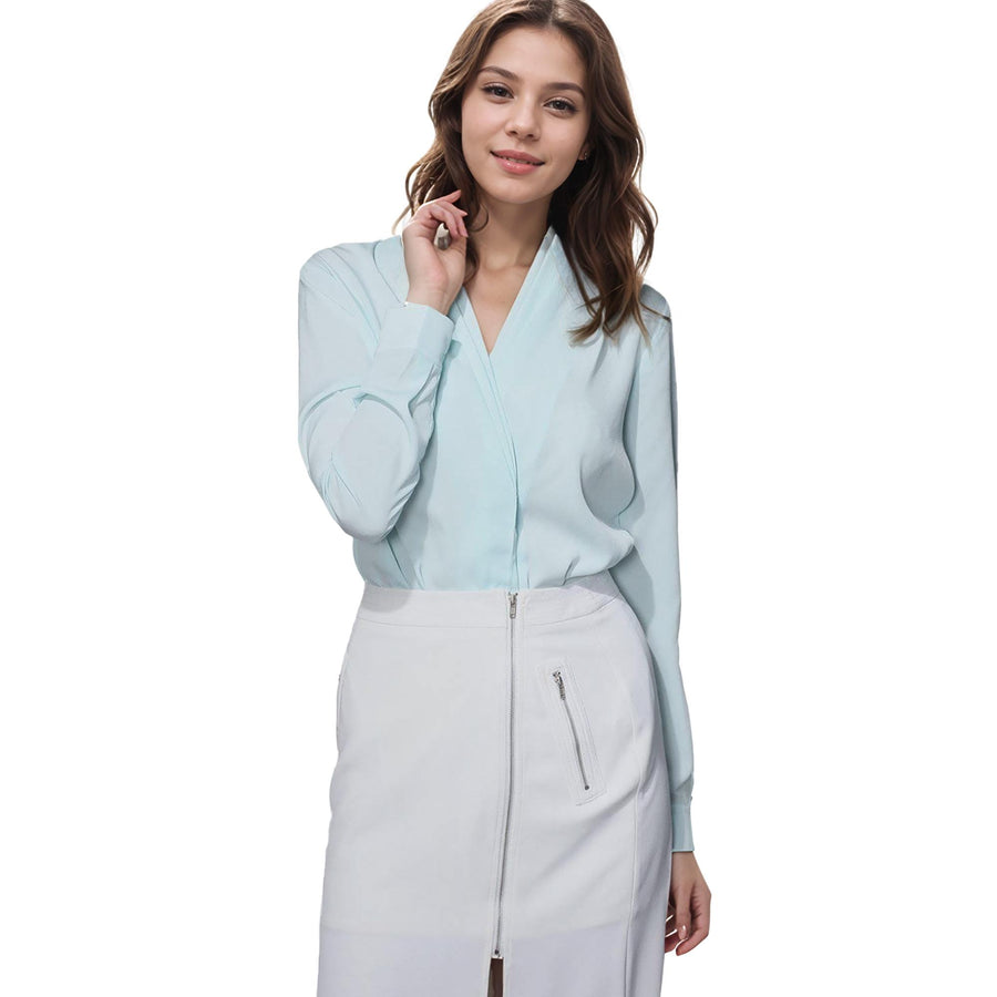 Women's Pleated V-neck Long Sleeves Blouse - shopatkonus