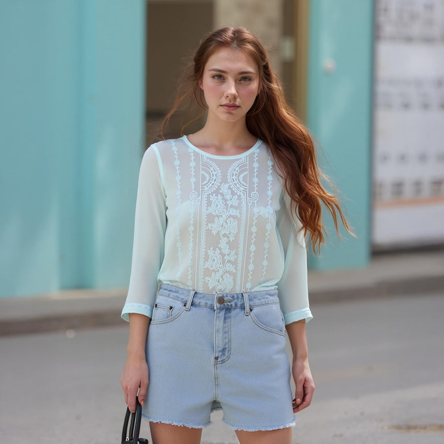 Ro & De Women's Embossed Top In Peppermint - shopatkonus