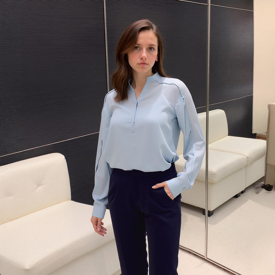 Ro & De Women's Mandarin Collar Shirt Blouse - shopatkonus