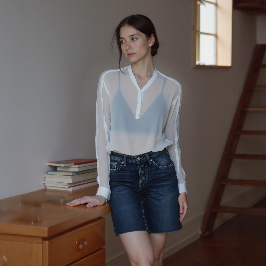 Ro & De Women's Mandarin Collar Shirt Blouse - shopatkonus