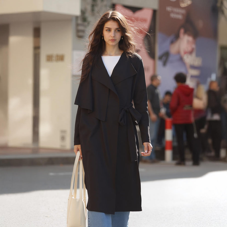 Women's Wrap Trench Coat In Black - shopatkonus
