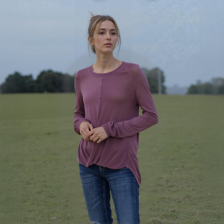 Women's Wrap Hem Sweater In Fig - shopatkonus