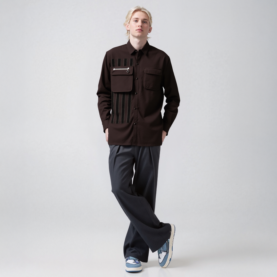 Konus Men's Canvas Shirt With Bellow Pockets in Black - shopatkonus