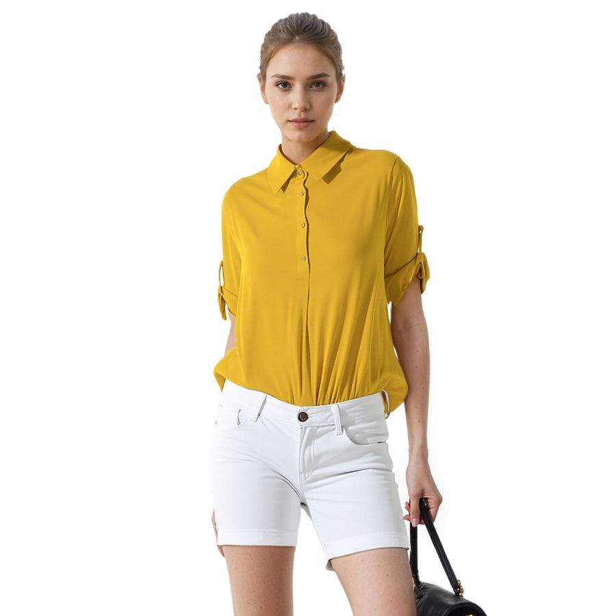 Pleione Women's Button Down Short Sleeve Blouse - shopatkonus