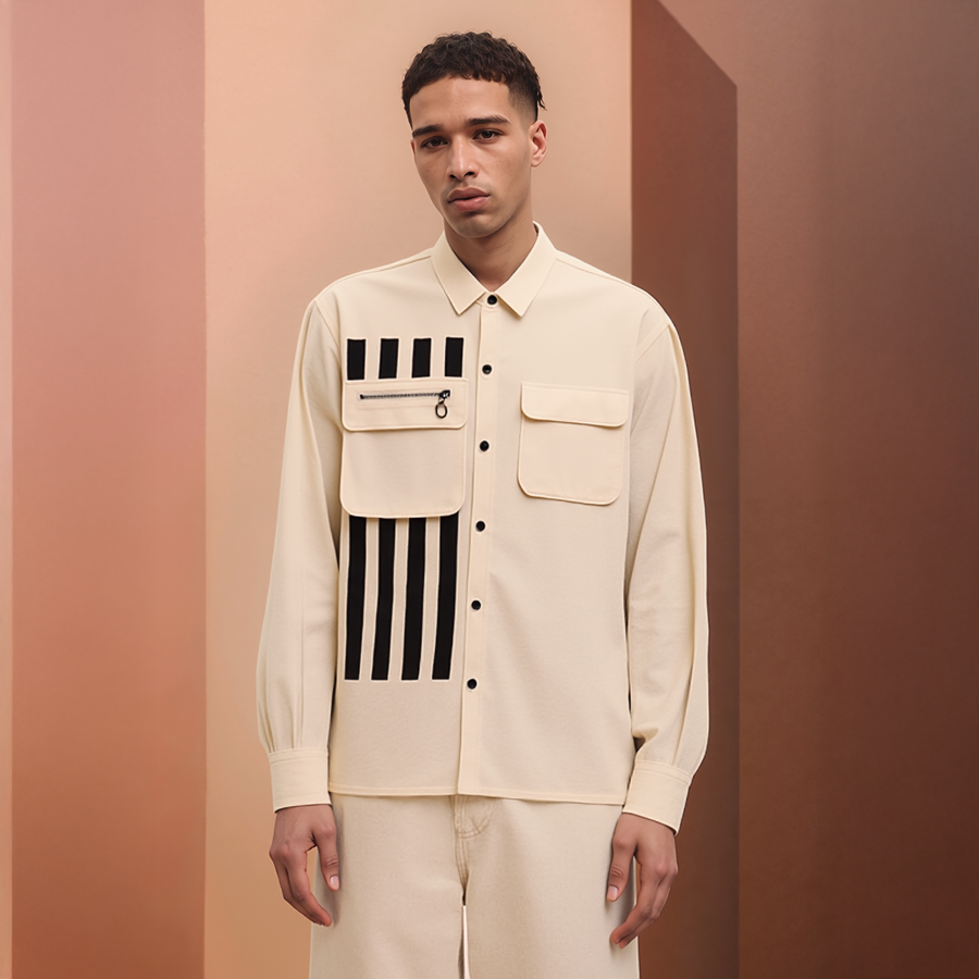 Men's Canvas Shirt With Bellow Pockets in Cream - shopatkonus