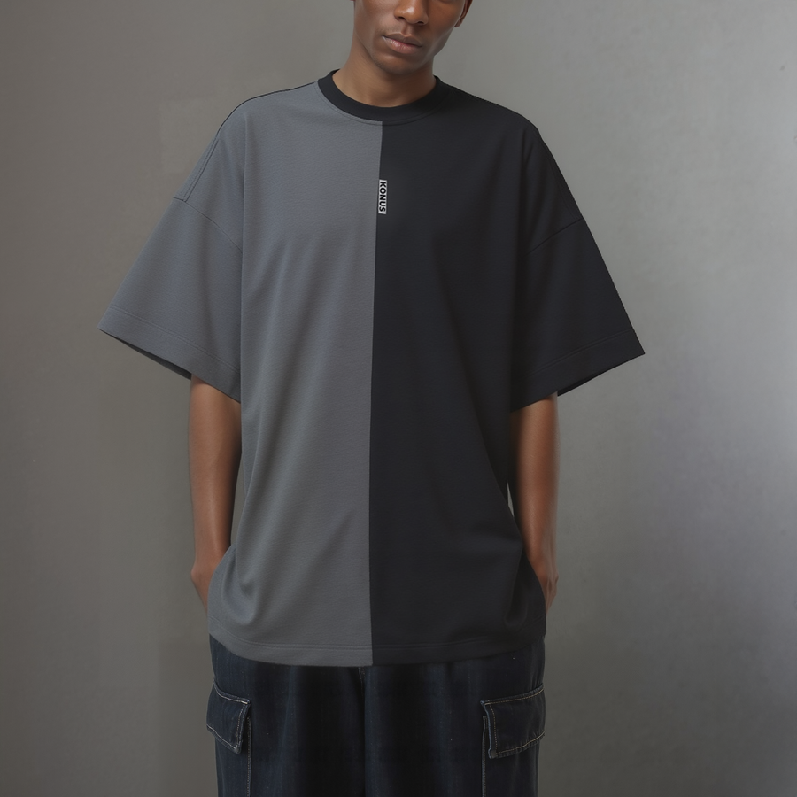 Color Blocked Oversize Tee with Reflective Tape in Black - shopatkonus