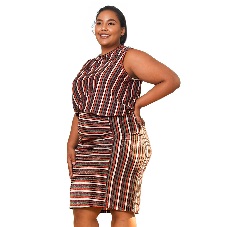 Pleione Plus Size Gathered Multi Print Midi Skirt - shopatkonus