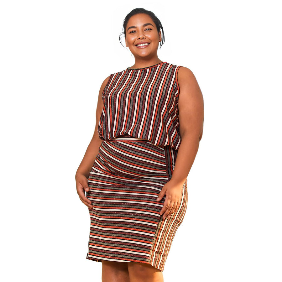 Pleione Plus Size Gathered Multi Print Midi Skirt - shopatkonus