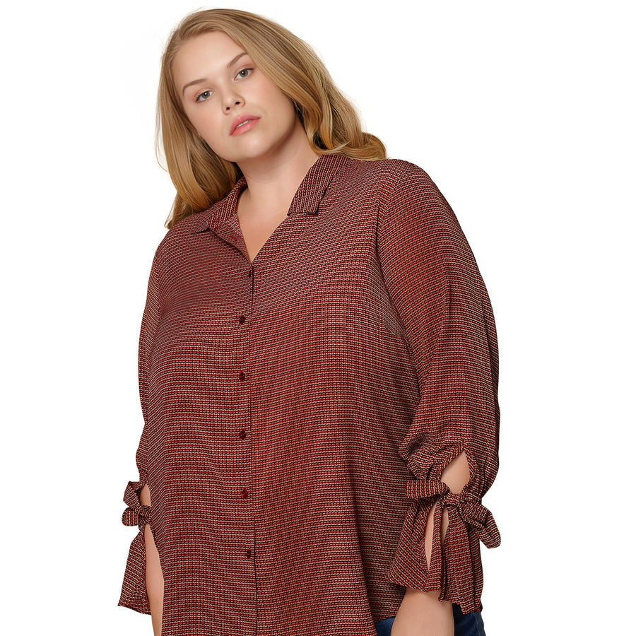 Pleione Plus Size Bell Cuff Button Down Shirt Blouse in Wallpaper - shopatkonus