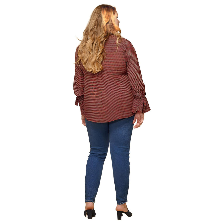 Pleione Plus Size Bell Cuff Button Down Shirt Blouse in Wallpaper - shopatkonus