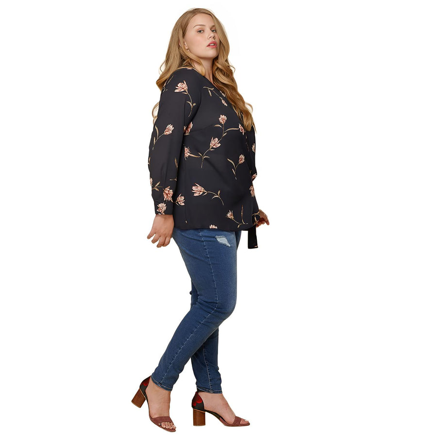 Pleione Plus Size Self-Tie Wrap Front Blouse - shopatkonus