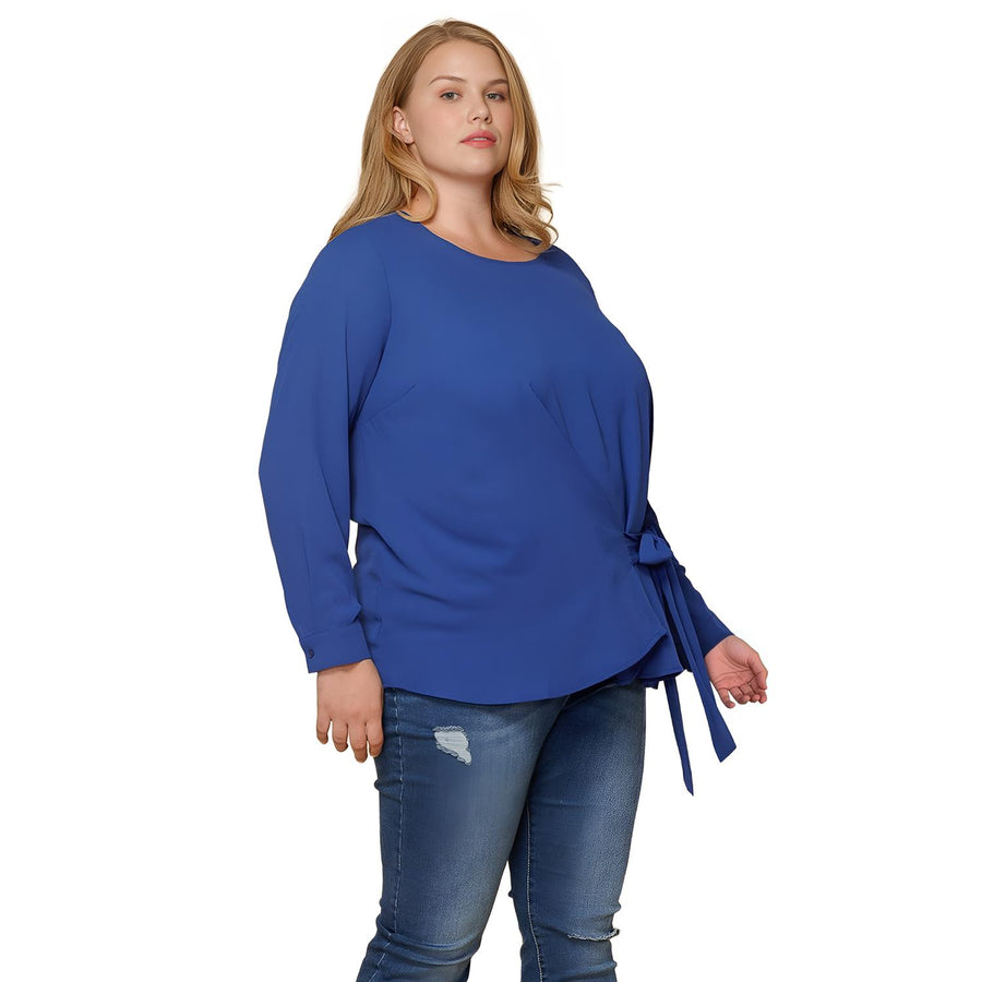 Pleione Plus Size Self-Tie Wrap Front Blouse - shopatkonus