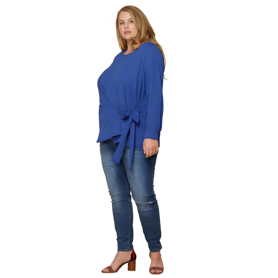 Pleione Plus Size Self-Tie Wrap Front Blouse - shopatkonus