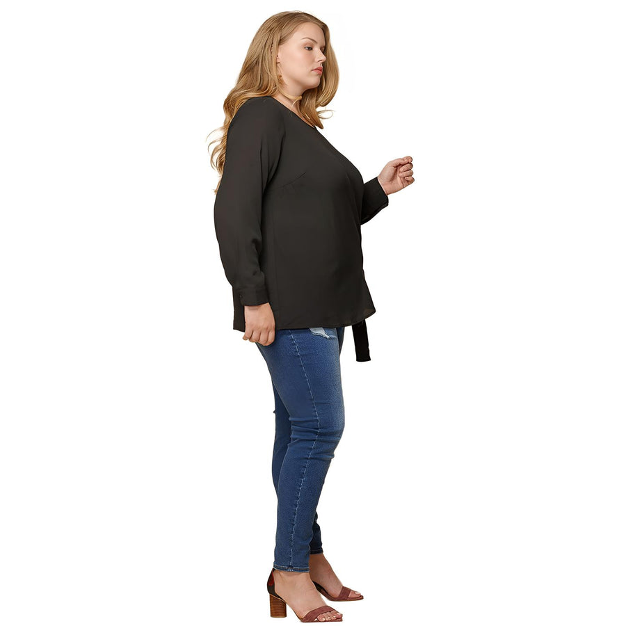 Pleione Plus Size Self-Tie Wrap Front Blouse - shopatkonus