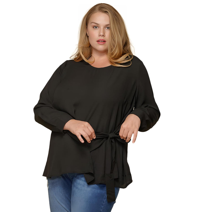 Pleione Plus Size Self-Tie Wrap Front Blouse - shopatkonus