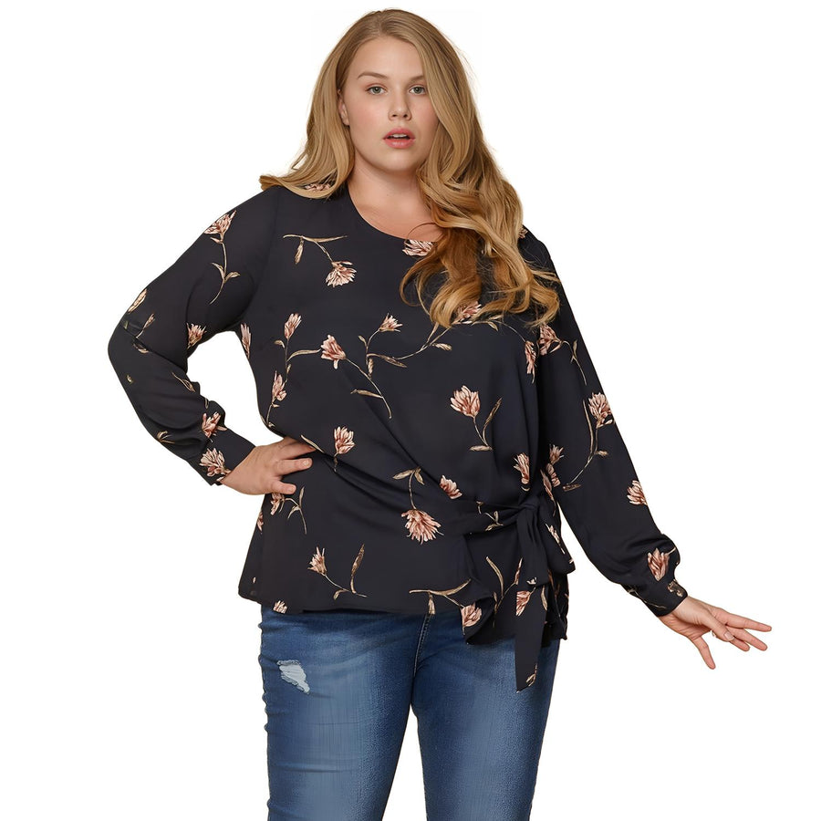 Pleione Plus Size Self-Tie Wrap Front Blouse - shopatkonus