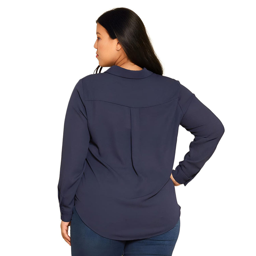 Pleione Plus Tie-Front Button-Down Blouse - shopatkonus