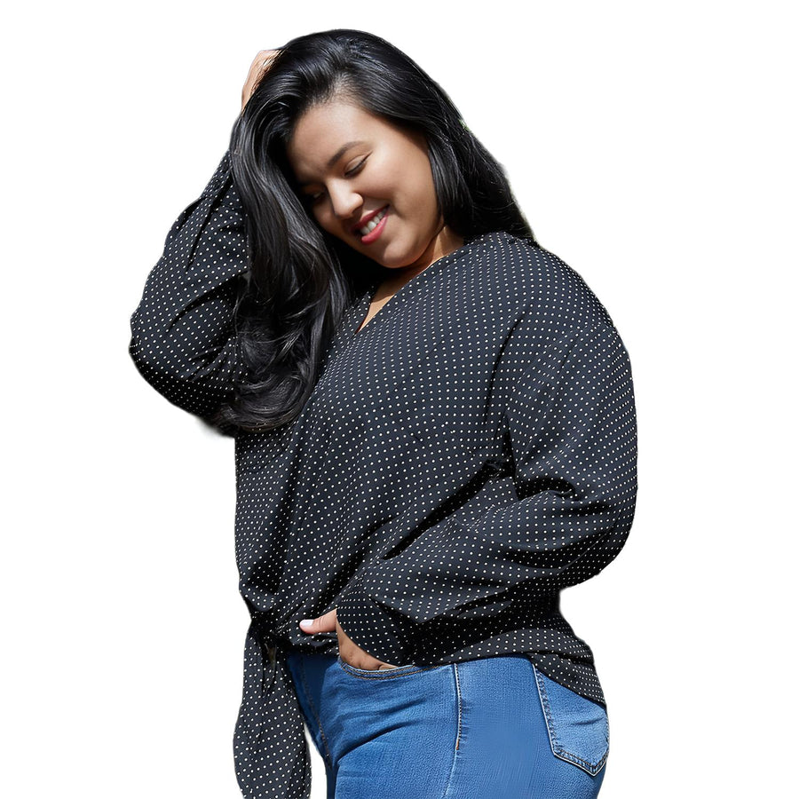 Pleione Plus Size Women's Mandarin Collar Tie Hem Blouse - shopatkonus