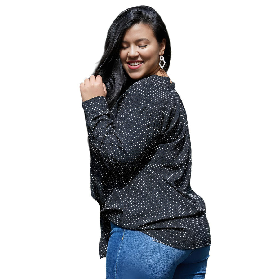 Pleione Plus Size Women's Mandarin Collar Tie Hem Blouse - shopatkonus