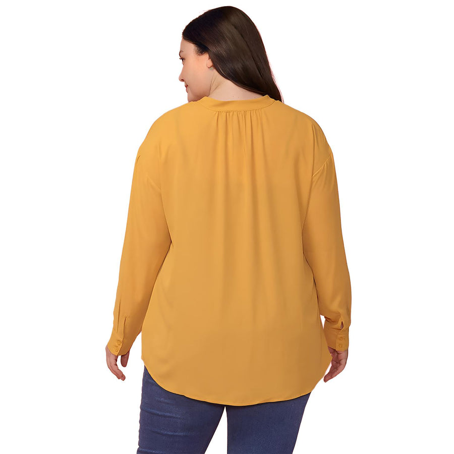 Pleione Plus Size Women's Mandarin Collar Tie Hem Blouse - shopatkonus