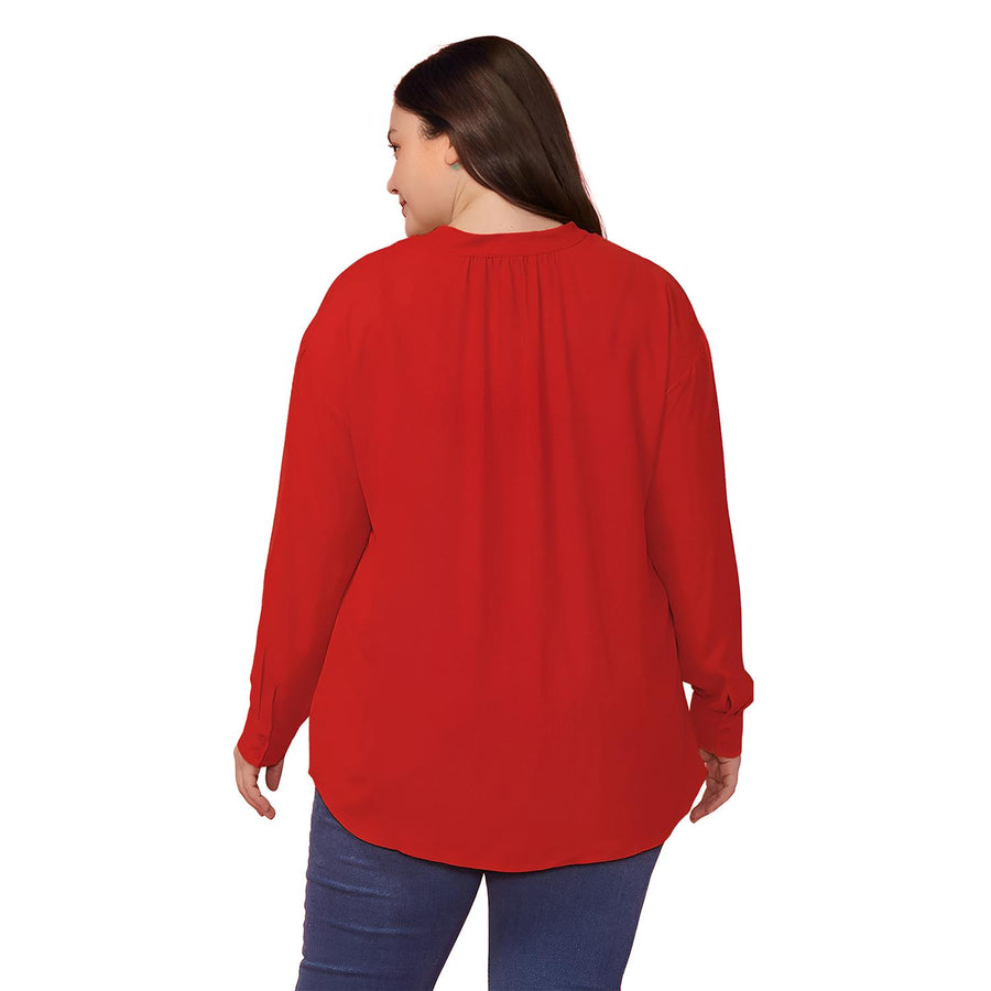 Pleione Plus Size Women's Mandarin Collar Tie Hem Blouse - shopatkonus