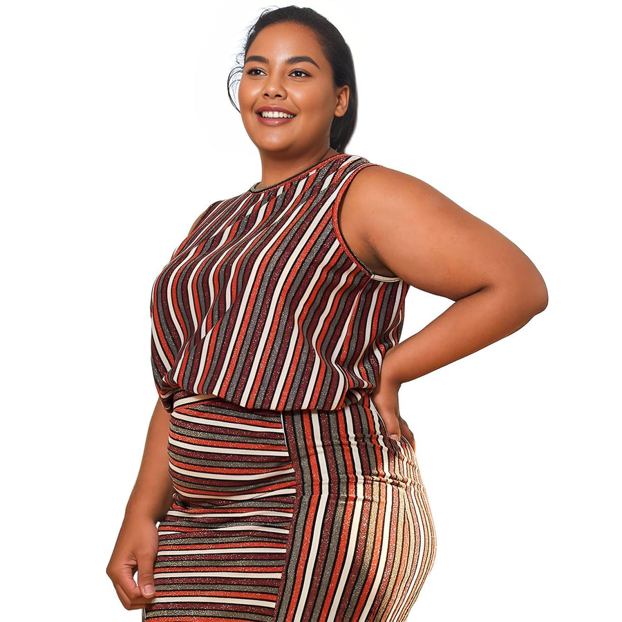 Pleione Plus Size Women's Multi Print Stripe Sleeveless Top - shopatkonus