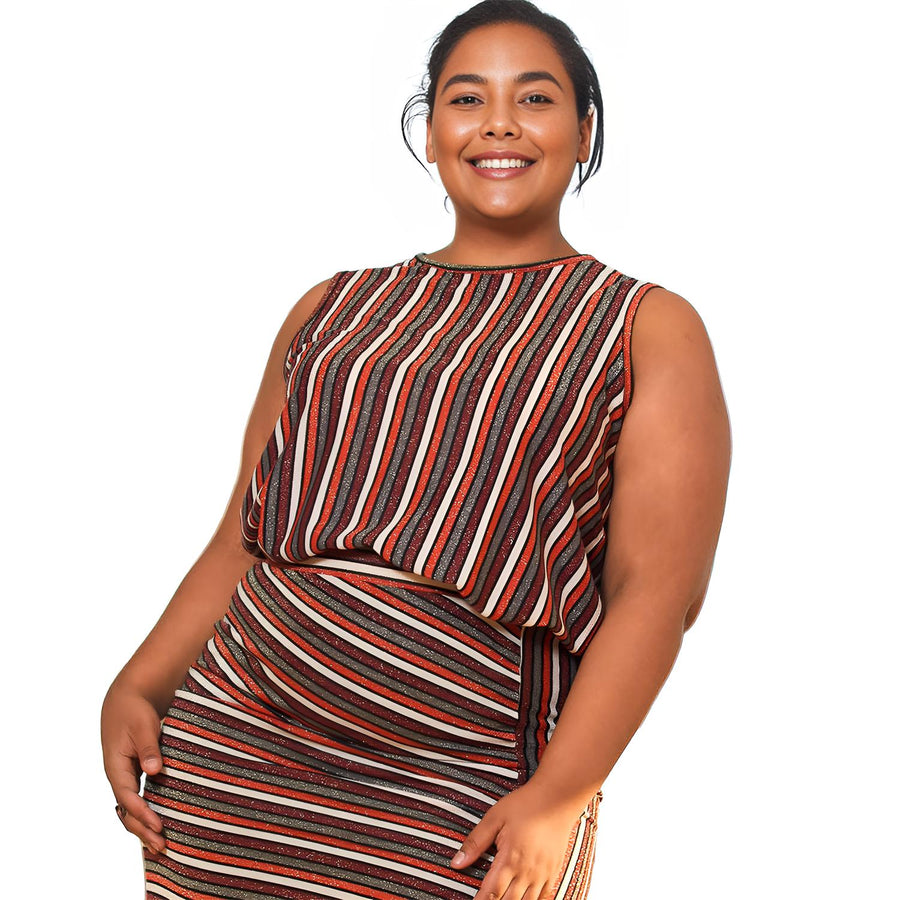 Pleione Plus Size Women's Multi Print Stripe Sleeveless Top - shopatkonus