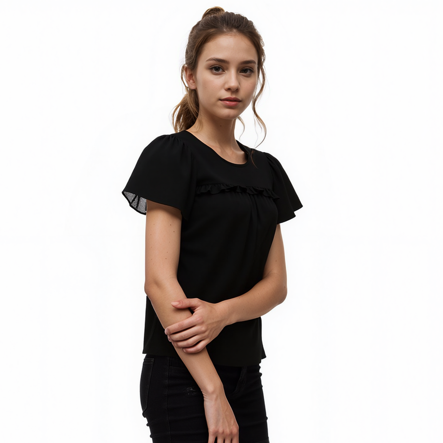 Pleione Ruffle Front Babydoll Blouse - shopatkonus