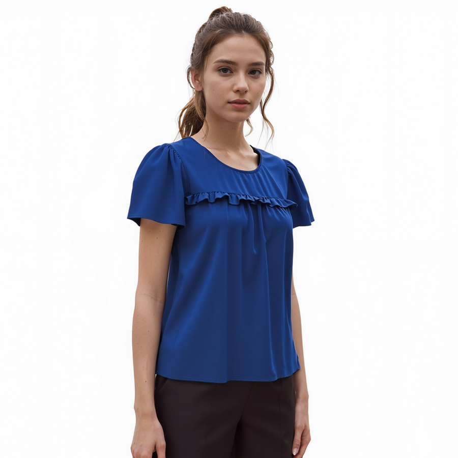 Pleione Ruffle Front Babydoll Blouse - shopatkonus