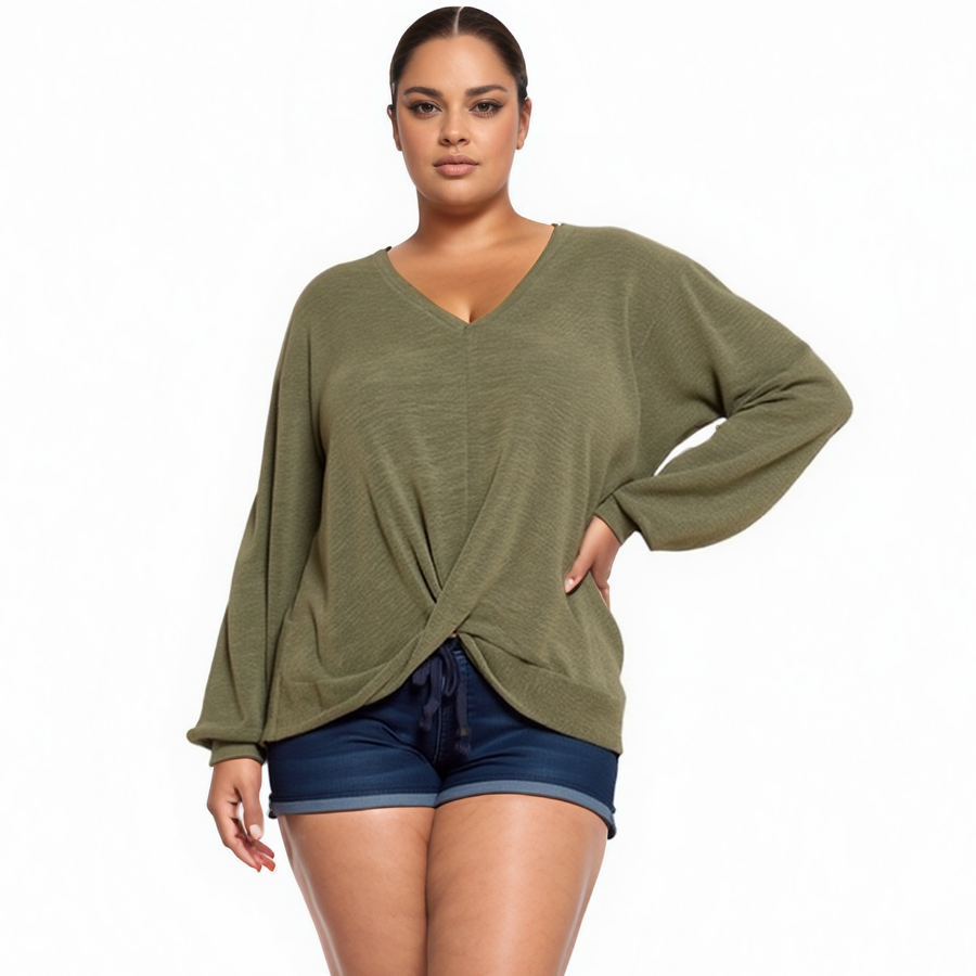 Pleione Women's Surplice Hem Knit Top - shopatkonus