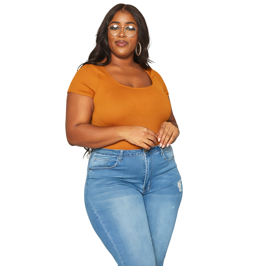 Pleione Plus Size Women's Ribbed Funnel Bodysuit - shopatkonus