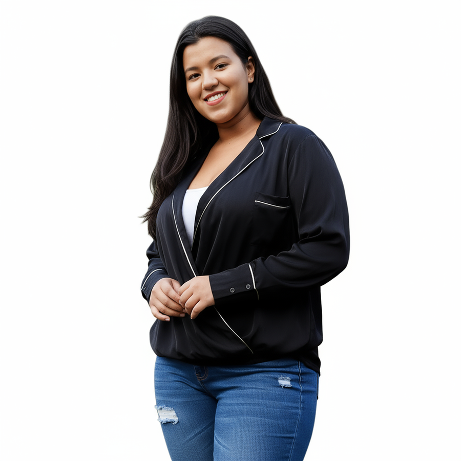 Pleione Plus Size Women's V-neck Surplice Front Pajama Blouse - shopatkonus