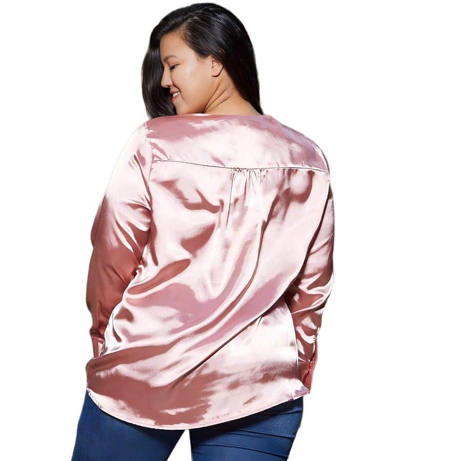 Pleione Plus Size Women's Charmeuse Contrast Cross Front Blouse - shopatkonus