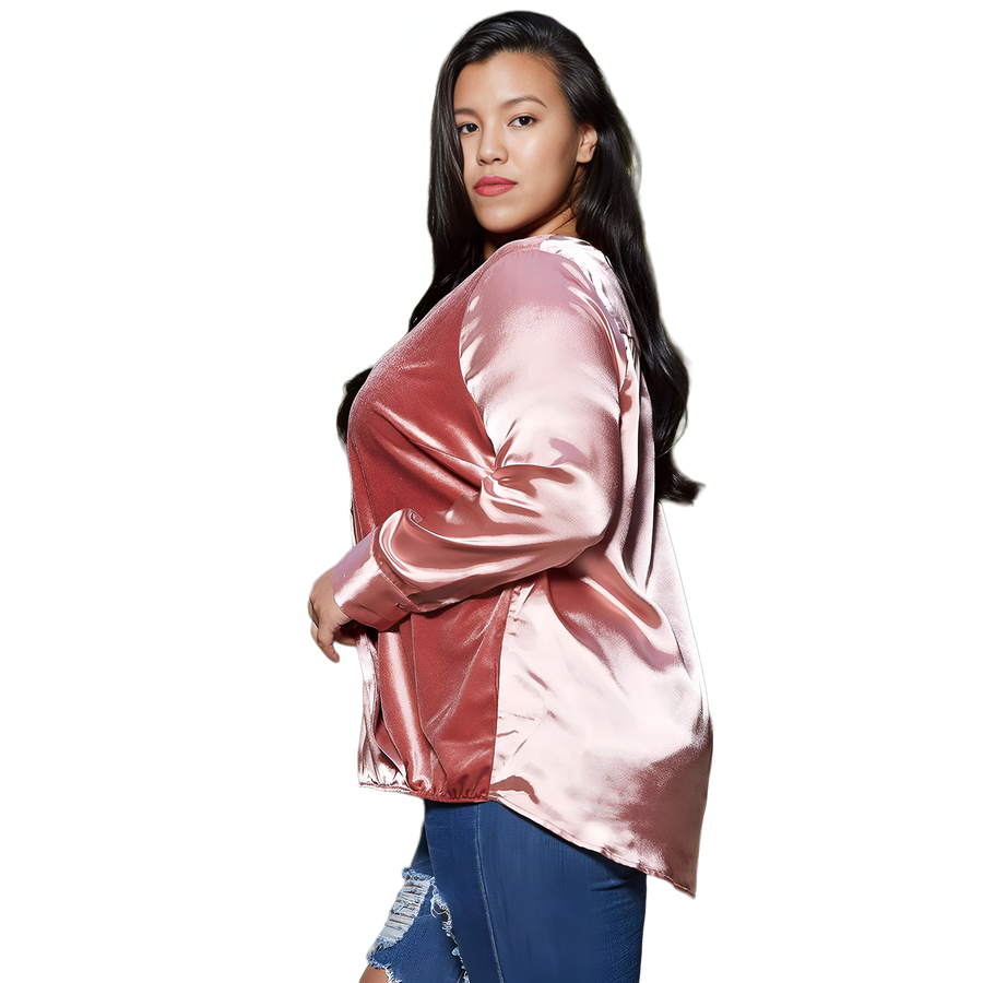 Pleione Plus Size Women's Charmeuse Contrast Cross Front Blouse - shopatkonus