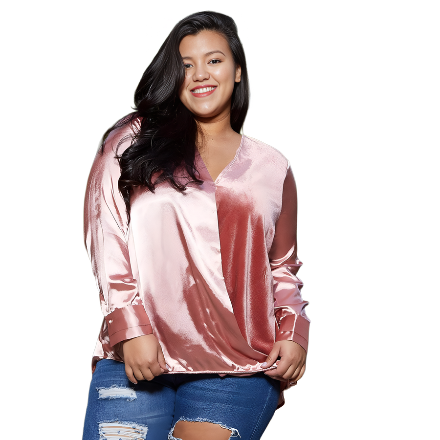 Pleione Plus Size Women's Charmeuse Contrast Cross Front Blouse - shopatkonus