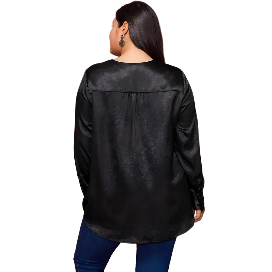 Pleione Plus Size Women's Charmeuse Contrast Cross Front Blouse - shopatkonus