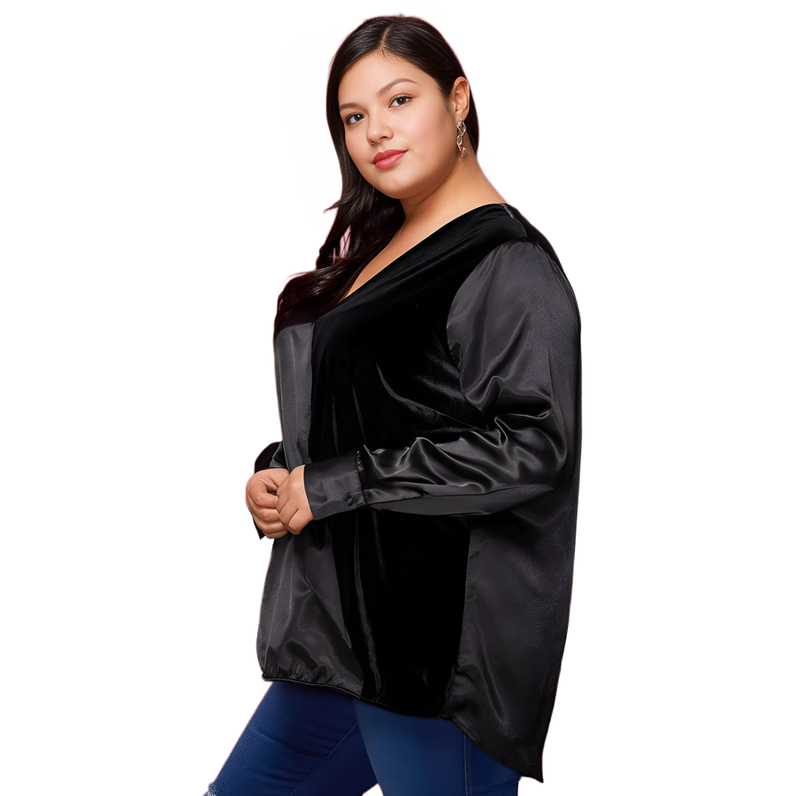 Pleione Plus Size Women's Charmeuse Contrast Cross Front Blouse - shopatkonus
