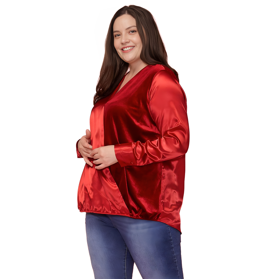 Pleione Plus Size Women's Charmeuse Contrast Cross Front Blouse - shopatkonus