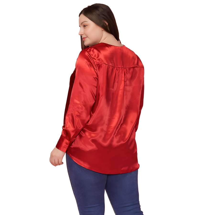 Pleione Plus Size Women's Charmeuse Contrast Cross Front Blouse - shopatkonus