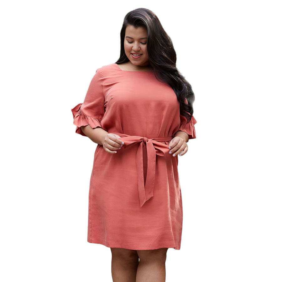 Pleione Plus Size Square Neck Ruffle Sleeve Shift Dress - shopatkonus